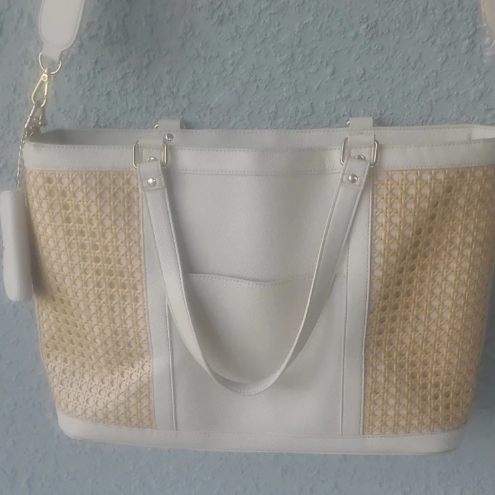 Rachel Zoe White and Tan Tote Bag - Picture 11 of 11